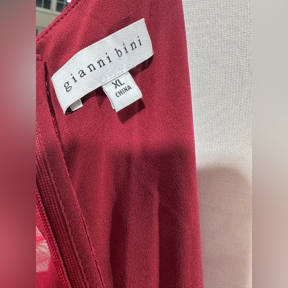 Gianni Bini Red Ruched Mesh One Shoulder Bodycon Dress XL Asymmetrical Cocktail - Picture 5 of 10